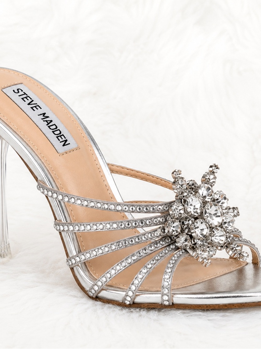 Steve Madden Pamola Crystal Embellished Silver Heeled Sandals Size 10M EUC - Picture 3 of 4